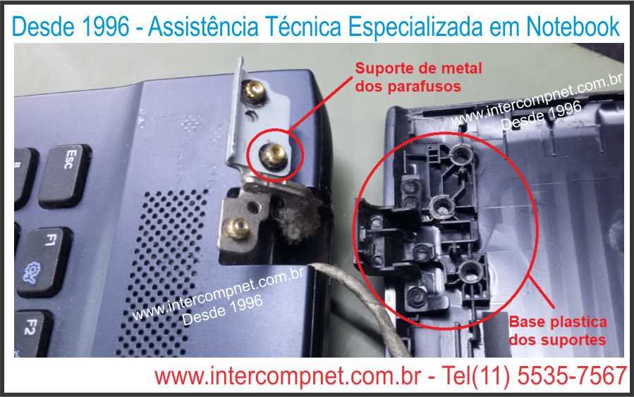 Com o passar do tempo, a carcaça plástica da dobradiça fica ressecada e frágil e quebradiça.